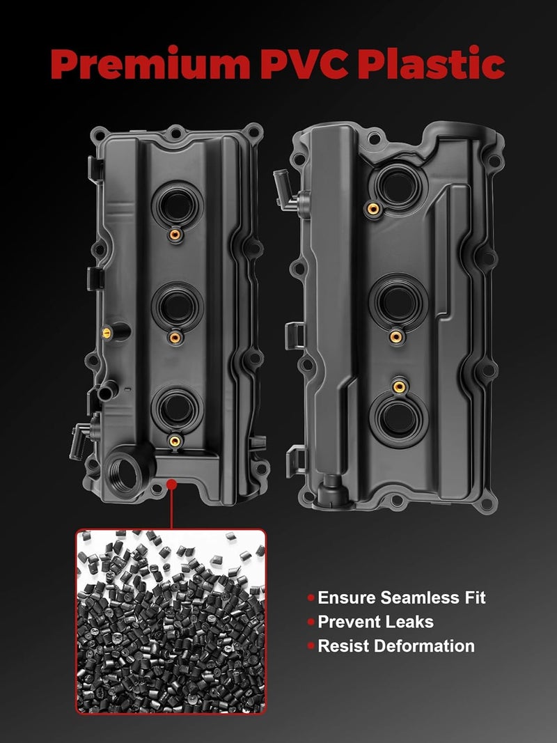 PYHAUTO Valve Covers Compatible with 2005-2015 Xterra Pair Left Right Engine, 2005-2019 Frontier, 2005-2012 Pathfinder, with Oil Filler Caps and Gaskets and Bolts Replace 13264-EA200 13264-EA210 - Image 5